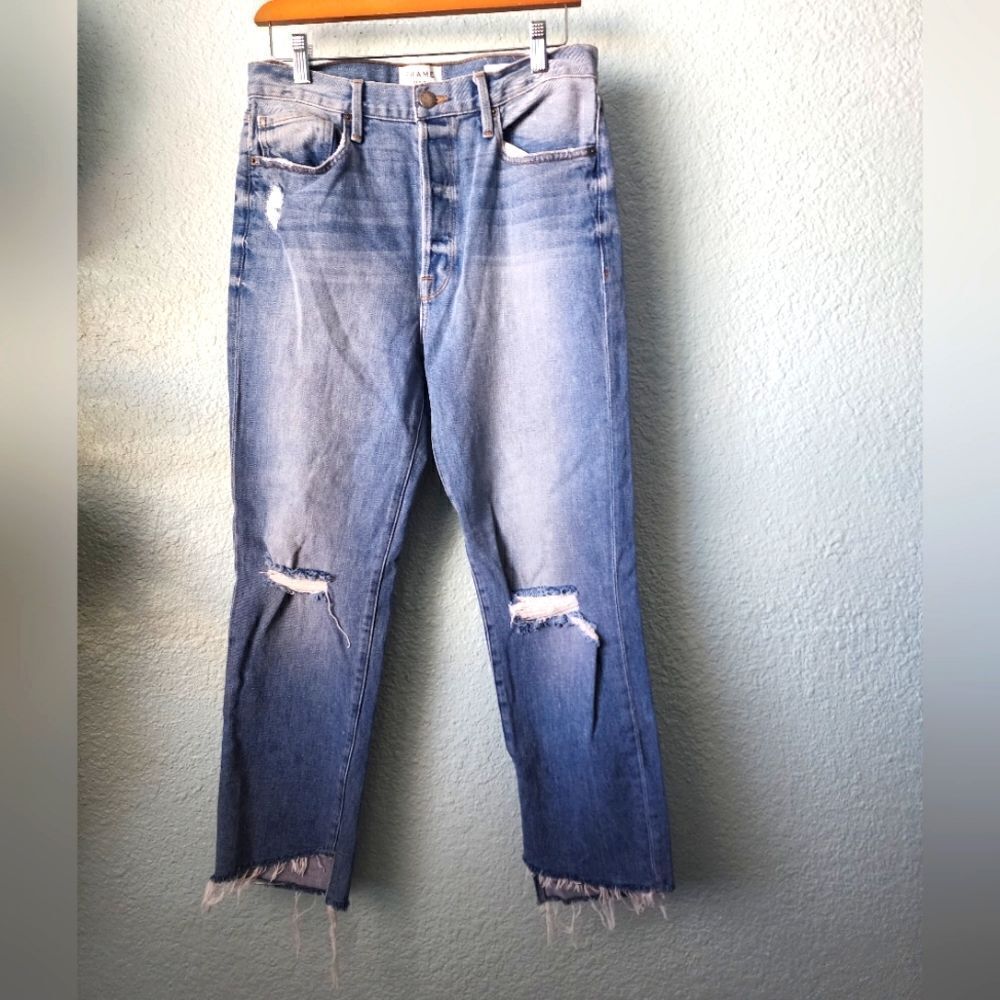 Frame denim le original denim distressed jeans raw hem